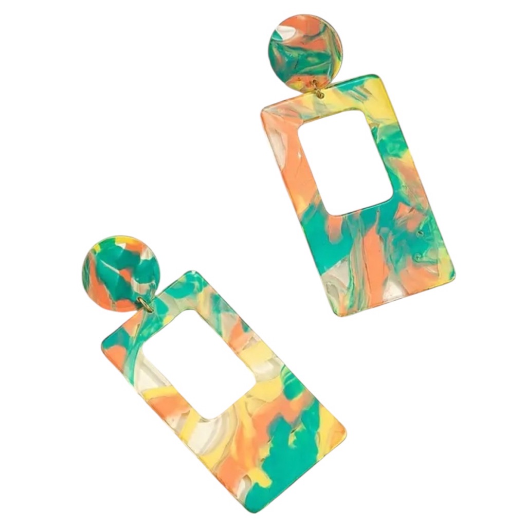 Yellow Graffiti Acrylic Dangle Earrings